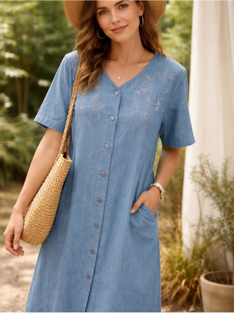 Women’s Jean dress size PL V-neck‎ modest cottagecore Prairie Western maternity
